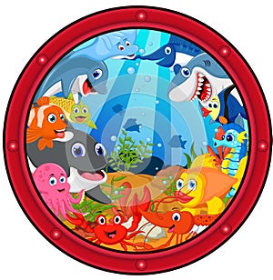 Sea life cartoon set