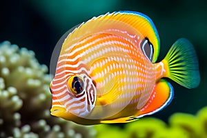 Sea life exotic tropical coral reef copperband butterfly fish. Neural network AI generated