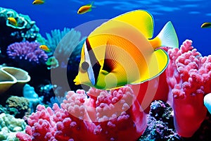 Sea life exotic tropical coral reef copperband butterfly fish. Neural network AI generated