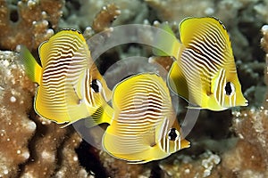 Sea life exotic tropical coral reef copperband butterfly fish. Neural network AI generated