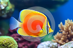 Sea life exotic tropical coral reef copperband butterfly fish. Neural network AI generated