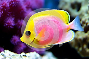 Sea life exotic tropical coral reef copperband butterfly fish. Neural network AI generated