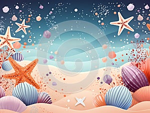 A Sea Life With Shells And Starfishes