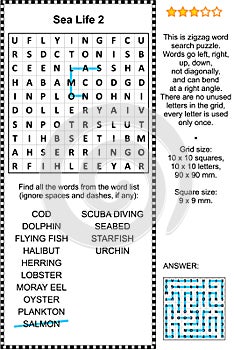 Sea life themed word search puzzle 2