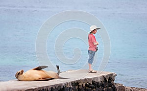 Sea lion and boy