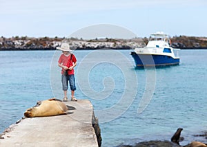 Sea lion and boy