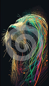 Sea Lion colorful design on black background coolness, sea freshness, animals, soft lines, paints