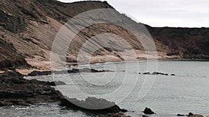 Sea lion relax on sandy coast Galapagos Islands.