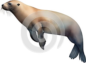 Sea lion, Watercolor painting of Sea lion. AI-Generated.