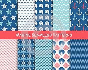 Sea and marine seamless patterns