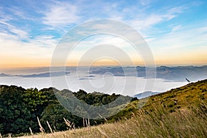 sea of mist or cloud under blue sky, a view from Intanon mountain, Chiang Mai,Thailand