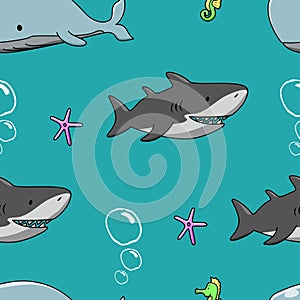 Sea monster seamless pattern vector illustration