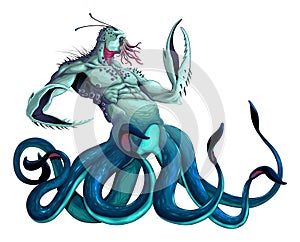 Sea monster with tentacles and claws