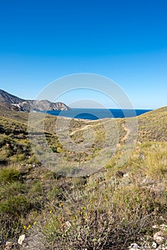 Sea and mountain on the coast of Carboneras, Almeria