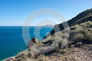 Sea and mountain on the coast of Carboneras, Almeria