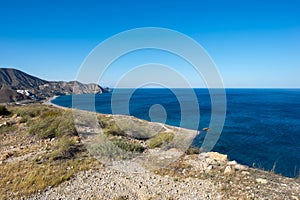 Sea and mountain on the coast of Carboneras, Almeria