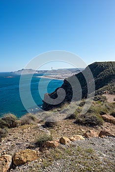 Sea and mountain on the coast of Carboneras, Almeria