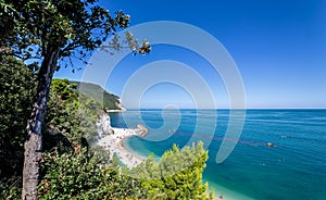 Sea and mountain panorama. Conero national park. Coastline photo