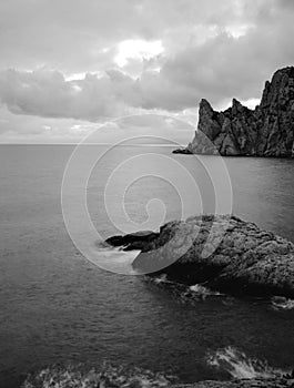 The sea and mountains monochrome