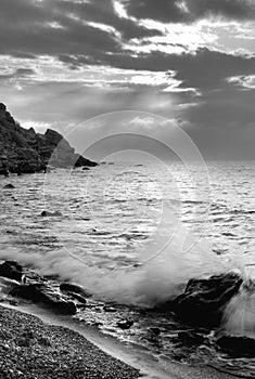 The sea and mountains monochrome