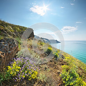 Sea and mountains spring bay