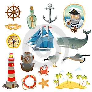 Sea Nautical Decorative Elements Set