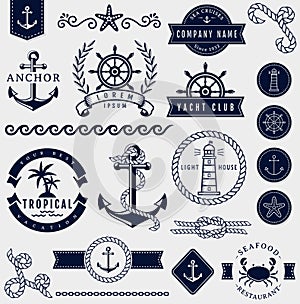 Sea and nautical design elements. Vector set. photo