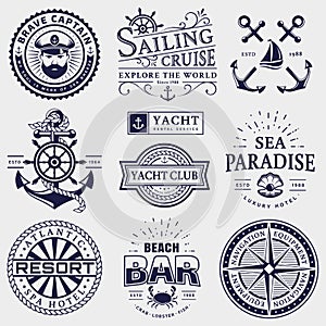 Sea and nautical logos isolated on white background. photo