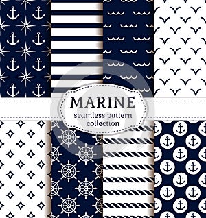 Sea and nautical patterns set.