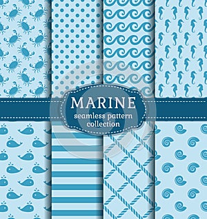 Sea and nautical seamless patterns set.