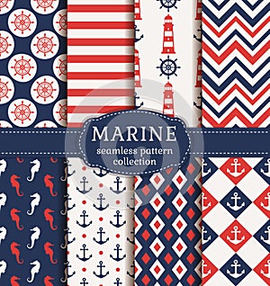 Sea and nautical seamless patterns set.