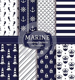 Sea and nautical seamless patterns set.