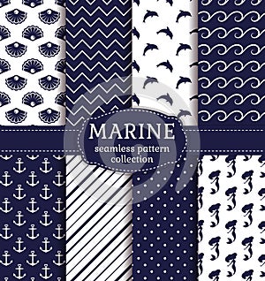 Sea and nautical seamless patterns set.