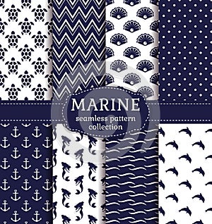 Sea and nautical seamless patterns set.