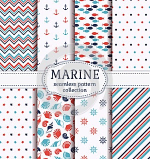 Sea and nautical seamless patterns set.