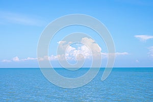 Sea or ocean calm water with blue sky and white clouds.