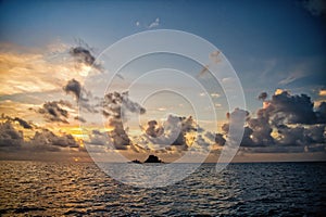 Sea or ocean horizon with blue water in evening France