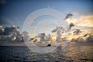 Sea or ocean horizon with blue water in evening France