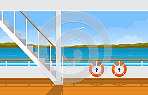 Sea Ocean Landscape Lifebuoy Save Rescue on Cruise Ship Deck Illustration