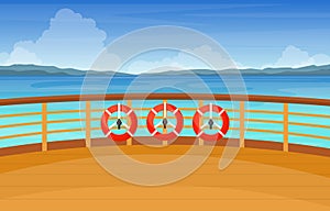Sea Ocean Landscape Lifebuoy Save Rescue on Cruise Ship Deck Illustration