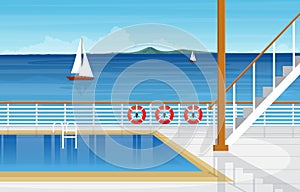 Sea Ocean Landscape Swimming Pool on Cruise Ship Deck Illustration