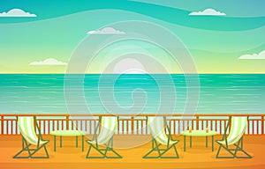 Sea Ocean Landscape View Table Chair on Cruise Ship Deck Illustration