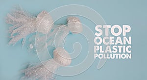 Sea and ocean life from waste. Jellyfishes out of plastic waste on blue background. Pollution of the planet