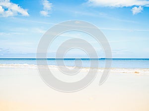 Sea Ocean Water Sand Beach with Sky Horizon Background View Blue Texture Surface Wave Shore Calm Still Clean Summer Tropical