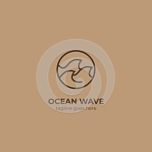 Sea ocean wave line logo simple monoline style in earth brown color vector icon symbol illustration