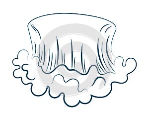 Sea or ocean wave with tidal foam line sketch, curve water flow