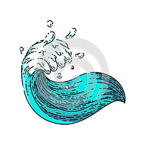 sea ocean waves sketch hand drawn vector