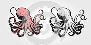 Sea octopus. Nautical or marine, monster. Vector illustration. Seafood theme. Animal in the ocean. Template for logos, labels and