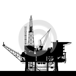 Sea oil platform icon - rig platform silhouette, gas and petroleum boring tower