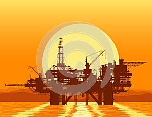 Sea oil rig. Offshore drilling platform.